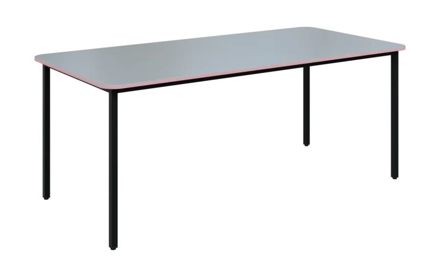 JSBR 190N Jídelní stůl 1900 x 900 mm, deska šedá s hranou pastelově růžová / podnož černá